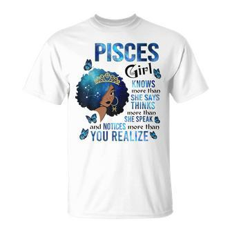 Pisces Girl Knows More Than She Says Black Queen Magic Afro T-shirt - Thegiftio UK