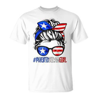 Puerto Rican Girl Messy Bun Hair Puerto Rico Flag Pride Cute Unisex T-Shirt | Mazezy