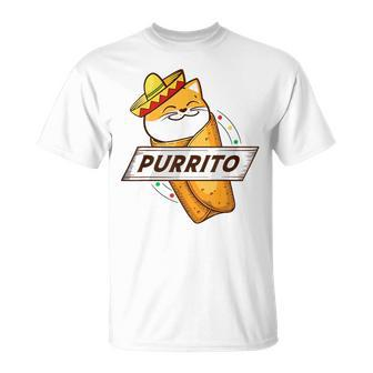 Purrito Cat Wearing A Sombrero In A Mexican Burrito Funny Unisex T-Shirt - Seseable