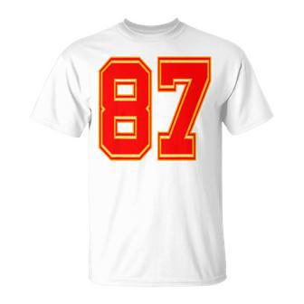 Red Number 87 White Yellow Football Basketball Soccer Fans T-Shirt - Thegiftio UK