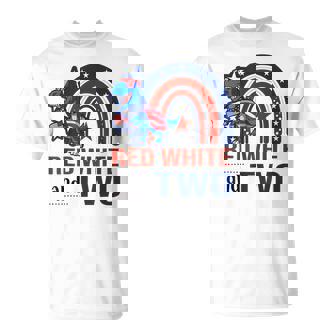 Red White And Two 2Nd Birthday 4Th Of July Dinosaur Lover Unisex T-Shirt | Mazezy