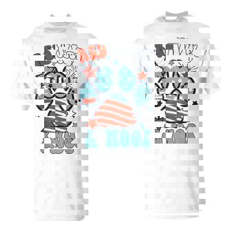 Red White And Woof Us Flag Dog Cat Mom Paw Groovy T-shirt - Thegiftio