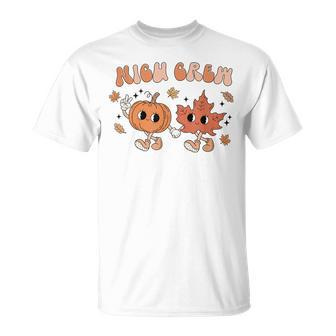 Retro Nicu Crew Nurse Thanksgiving Pumpkin Fall Leaves T-Shirt - Seseable