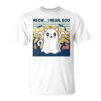Retro Vintage Meow I Mean Boo Halloween Cat Ghost Meow Cat Halloween Funny Gifts Unisex T-Shirt | Mazezy