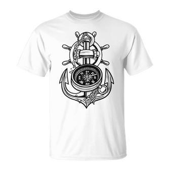 Sailing Boat Captain Sring Wheel Compass Anchor Unisex T-Shirt | Mazezy