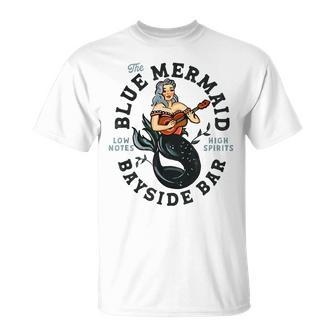 Sailor Mermaid Tattoo Guitar Playing Dive Bar Music Pinup Unisex T-Shirt - Seseable