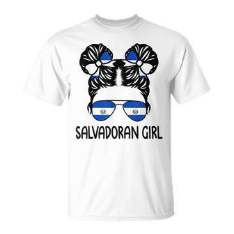 Salvadoran Girl Messy Hair El Salvador Pride Patriotic Kids Unisex T-Shirt - Seseable