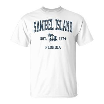 Sanibel Island Fl Vintage Sports Navy Boat Anchor Flag Unisex T-Shirt | Mazezy