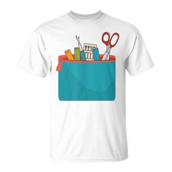 Sewing Tool Kit Inside Pocket Funny Sew Lover Costumes Unisex T-Shirt | Mazezy
