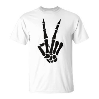 Skeleton Hand Peace Sign Bones Pocket Halloween Skeleton Halloween T-Shirt | Mazezy
