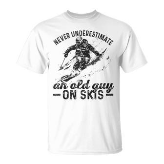 Snow Ski Skiier Never Underestimate An Old Guy For Men T-Shirt - Thegiftio UK