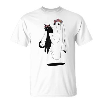 Spooky Season Cat Lover Halloween Costume Black Cat Ghost T-Shirt - Seseable