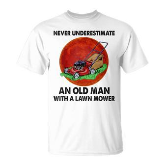 Sunset Never Underestimate An Old Man With A Lawn Mower T-Shirt | Mazezy