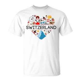Switzerland Love Illustrated Swiss Symbol Alpine T-Shirt | Mazezy