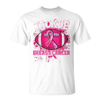 Tackle Football Pink Ribbon Breast Cancer Awareness Boy Kids Unisex T-Shirt - Seseable