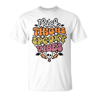 Thick Thighs And Spooky Vibes Retro Vintage Halloween Halloween Funny Gifts Unisex T-Shirt | Mazezy