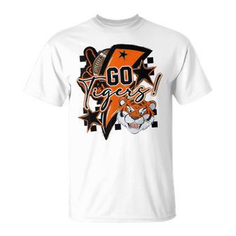 Tigers School Football Sports Fan Team Spirit Black Orange T-Shirt - Seseable