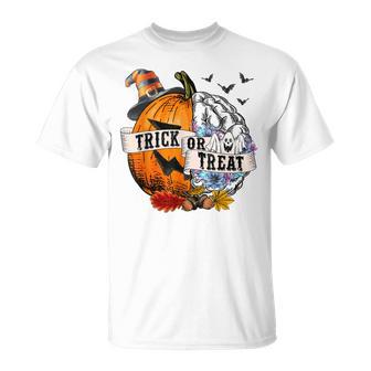 Trick Or Treat Pumpkin Mental Health Halloween Party Halloween T-Shirt | Mazezy