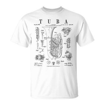 Tuba Vintage Patent Tubaist Tubist Drawing Print T-Shirt | Mazezy