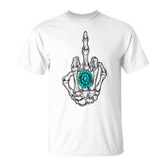 Turquoise Ring Skeleton Hand Western Cowboy Cowgirl Unisex T-Shirt | Mazezy