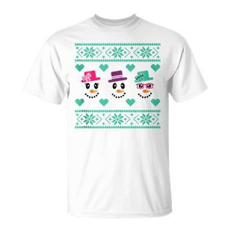 Ugly Christmas Sweater Style Snowmen T-Shirt - Monsterry DE
