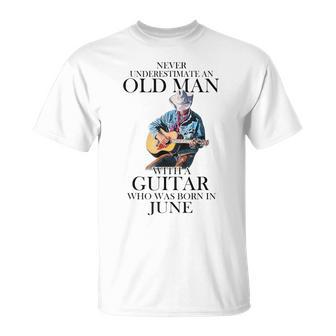 Never Underestimate A June Man With A Guitar T-Shirt | Mazezy
