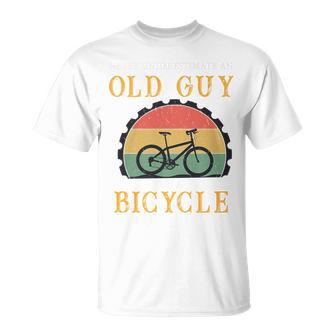 Never Underestimate Old Man With On A Bicycle Bike Cycling T-Shirt | Mazezy