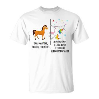 Unicorn Information Technology Technical Support Specialist T-Shirt | Mazezy