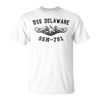 Uss Delaware Ssn-791 Attack Submarine Badge Vintage T-Shirt | Mazezy