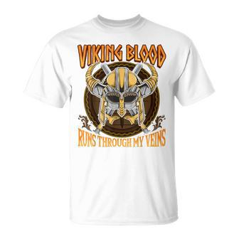 Viking Blood Runs Through My Veins Norse Nordic Mythology T-Shirt | Mazezy