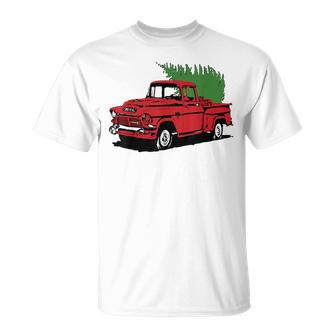 Vintage Christmas Old Red Pickup Truck Tree Holiday T-Shirt | Mazezy