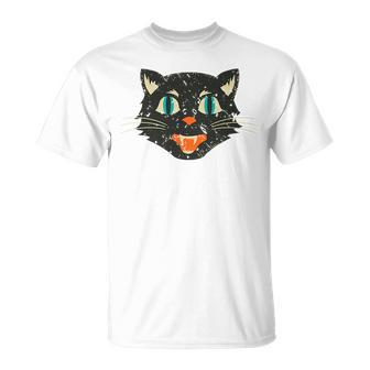 Vintage Distressed Halloween Black Cat Graphic Halloween Funny Gifts Unisex T-Shirt | Mazezy