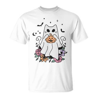 Vintage Halloween Ghost Cat Cute Cat In Ghost Costumes T-Shirt - Seseable