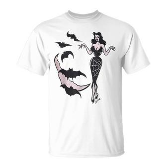 Vintage Pin Up Witch Bat Spider Web Halloween Pinup Girl Halloween Funny Gifts Unisex T-Shirt | Mazezy