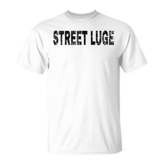 Vintage Street Luge Black Text Hobby Apparel T-Shirt | Mazezy