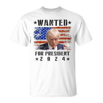 Wanted Donald Trump For President 2024 Trump Shot Flag T-Shirt | Mazezy