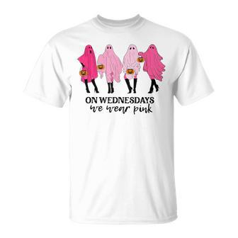 On Wednesday We Wear Pink Ghost Halloween T-Shirt | Mazezy