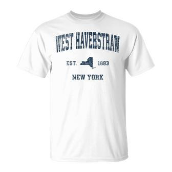 West Haverstraw New York Ny Vintage Sports Navy Print T-Shirt | Mazezy