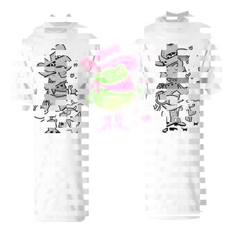 Western Cowgirl Hat Boots Cottagecore Frog Cow - Pink Gifts For Frog Lovers Funny Gifts Unisex T-Shirt | Mazezy