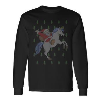 Christmas Santa Riding Unicorn Ugly Christmas Sweater Men s T shirt Back Print Monsterry