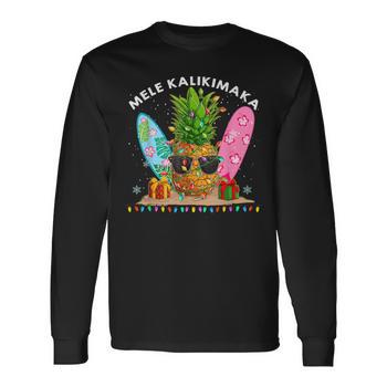 Mele Kalikimaka Hawaiian X-Mas Pineapple Lights Men's T-shirt Back