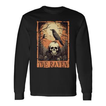 Tarot Card The Raven Crow Skull Spooky Halloween T-Shirt - Seseable