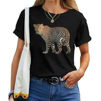 Leopard Big Cat Safari Animal Lover Novelty Womens Back Print T-shirt