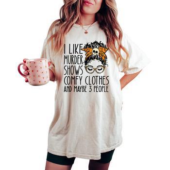 I Like Murder Shows Comfy Clothes 3 People Messy Bun Women Sweatshirt