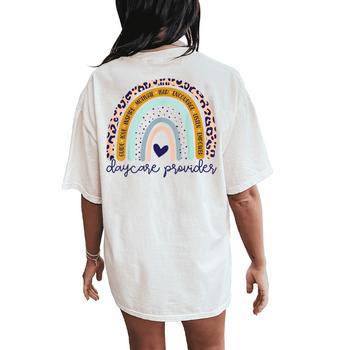 Teacher Graphic Tee – 'Teach' Rainbow Leopard Print T-Shirt, Women's Sizes (Bleach Blue, Medium) - View #11