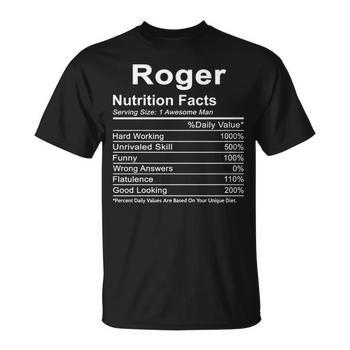 Roger Name Funny Gift Roger Nutrition Facts V2 Mens Back Print T shirt Seseable UK