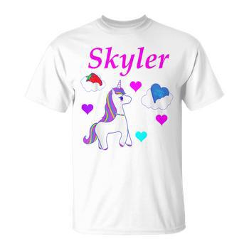 Unicorn Birthday Girls Name Skyler Personalized Men's Back Print T-shirt