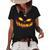 Jack O Lantern Scary Carved Pumpkin Face Halloween Costume Women's Short Sleeve Loose T-shirt Black
