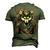 Japanese Samurai Wolf Tattoo Vintage Kawaii Ninja Men's 3D T-Shirt Back Print Army Green