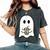 Retro Cute Little Ghost Ice Coffee Boo Happy Halloween Women's Oversized Comfort T-Shirt Pepper